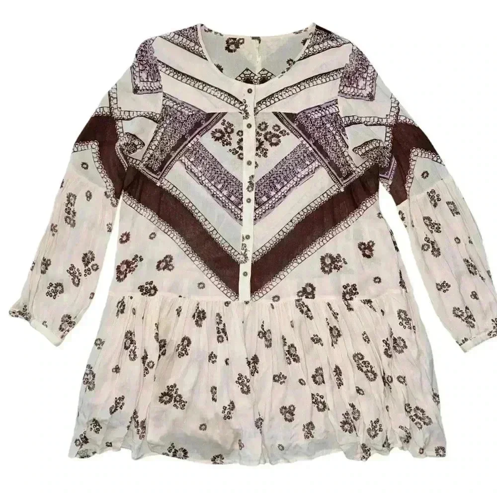 Free People From Your Heart mini long sleeve rayon dress size small - Picture 2 of 8